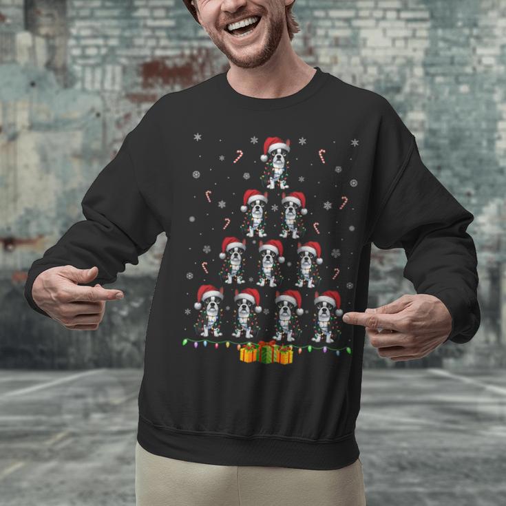 Boston Terrier Santa Hat Xmas Light Men Women Christmas Tree Unisex Sweatshirt, Boston Terrier Christmas Sweatshirts, gift for family, gift for coworker