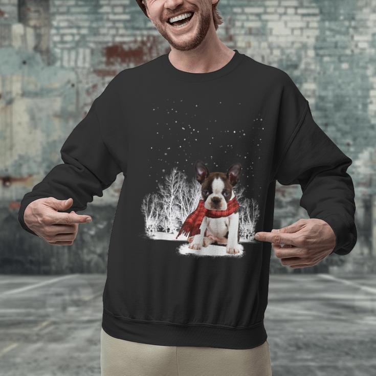 Boston Terrier In The Snow Merry Christmas Winter Unisex Sweatshirt, Boston Terrier Christmas Sweatshirts, gift for family, gift for coworker