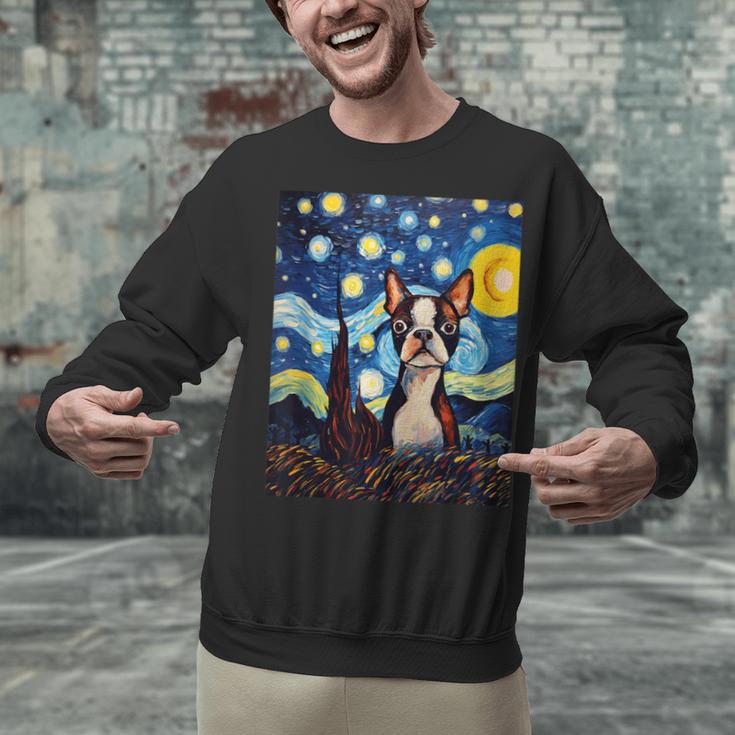 Boston Terrier Starry Night Van Gogh Art Unisex Sweatshirt, gift for family, gift for coworker