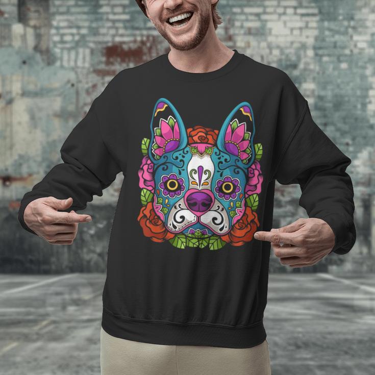 Boston Terrier Sugar Skull Dog Day Of The Dead Unisex Sweatshirt, gift for family, gift for coworker