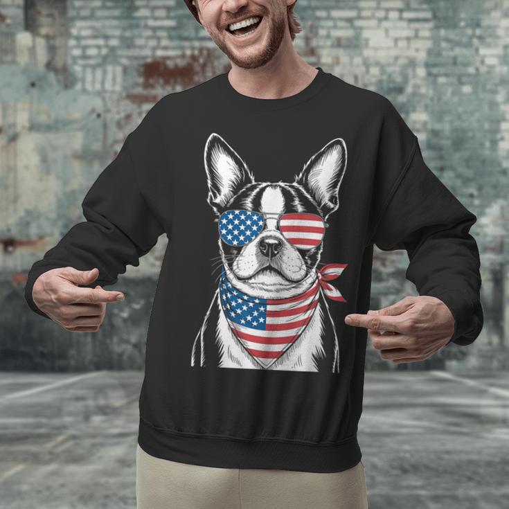 Boston Terrier USA Flag Sunglasses Patriotic 4th Of July Unisex Sweatshirt, Patriotic Boston Terrier Sweatshirts, Boston Terrier 4th Of July Sweatshirts, gift for family, gift for coworker