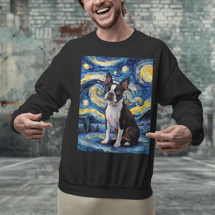 Boston Terrier Van Gogh Starry Night Unisex Sweatshirt, gift for family, gift for coworker