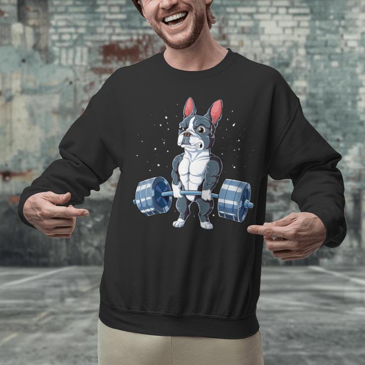 Boston Terrier Weightlifting Deadlift Men Fitness Gym Unisex Sweatshirt, Boston Terrier Gym Sweatshirts, gift for family, gift for coworker