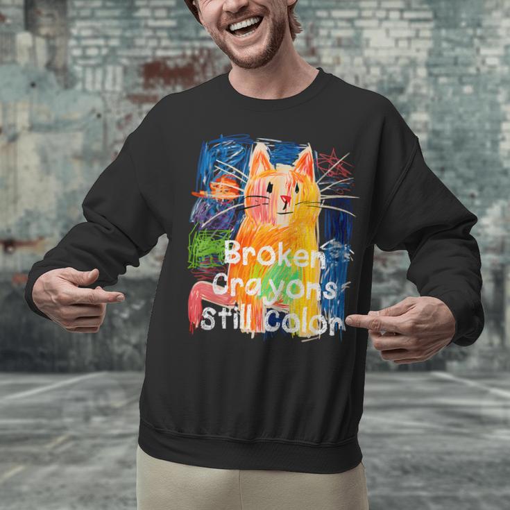 Broken Crayons Still Color Cat Teacher Unisex Sweatshirt, gift for family, gift for coworker Broken Crayons Still Color Cat Teacher Unisex Sweatshirt, gift for family, gift for coworker