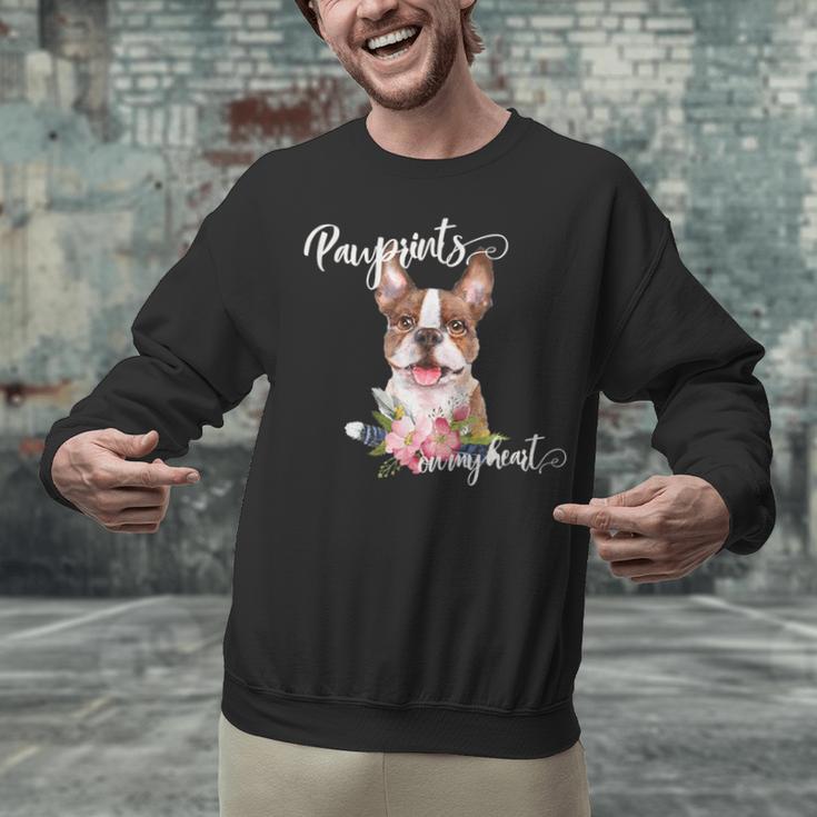 Brown Boston Terrier With Flowers And Feathers Unisex Sweatshirt, gift for family, gift for coworker