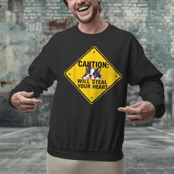 Caution Sign Boston Terrier Dog Bostie Puppy Unisex Sweatshirt, gift for family, gift for coworker