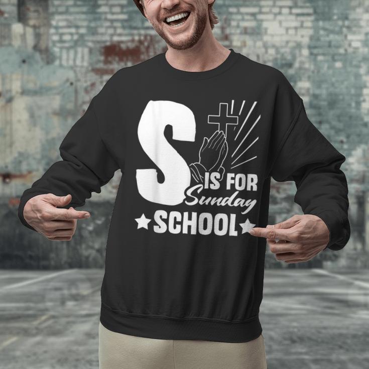 Christian Teacher S Is For Sunday School Essentials Unisex Sweatshirt, gift for family, gift for coworker Christian Teacher S Is For Sunday School Essentials Unisex Sweatshirt, gift for family, gift for coworker