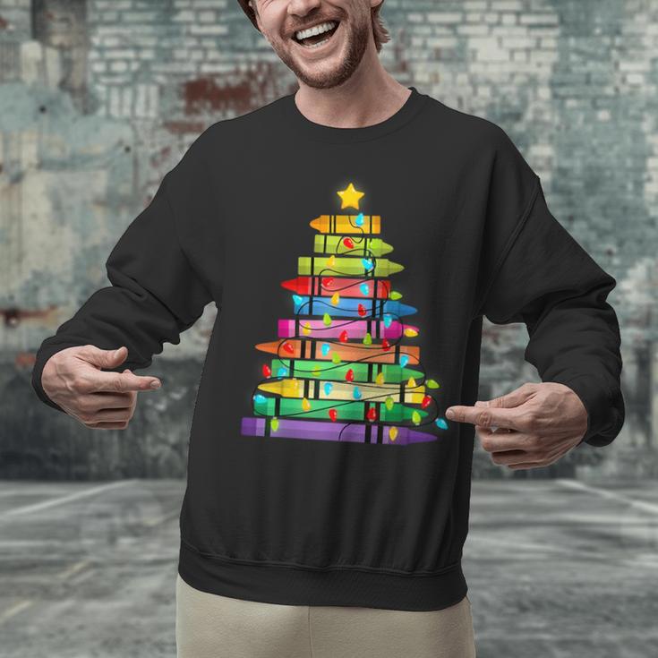 Christmas Tree Made Of Crayons School Teacher Life Student Unisex Sweatshirt, gift for family, gift for coworker