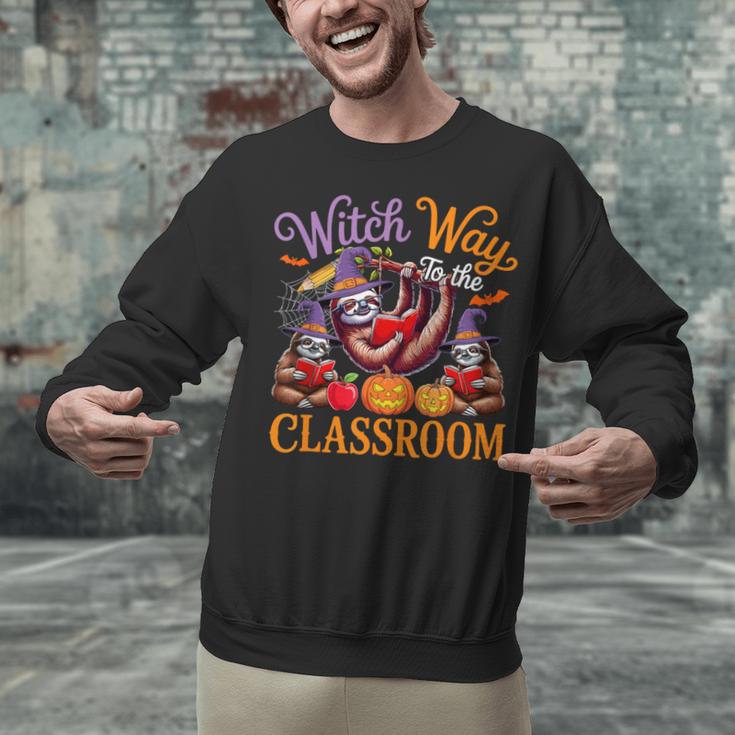 Way To Classroom Halloween Witch Three Cute Sloths Teacher Unisex Sweatshirt, gift for family, gift for coworker
