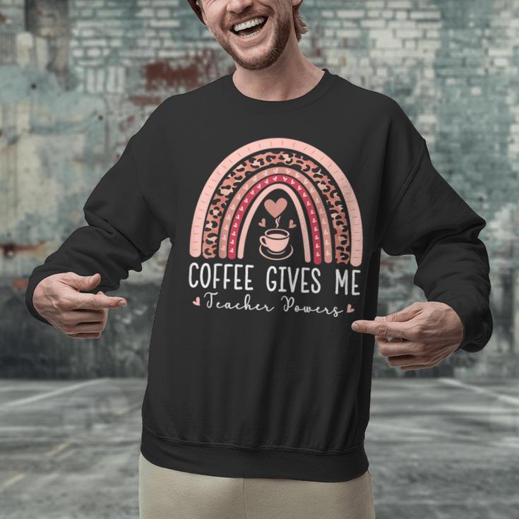 Coffee Gives Me Teacher Powers Leopard Rainbow Teacher Unisex Sweatshirt, gift for family, gift for coworker