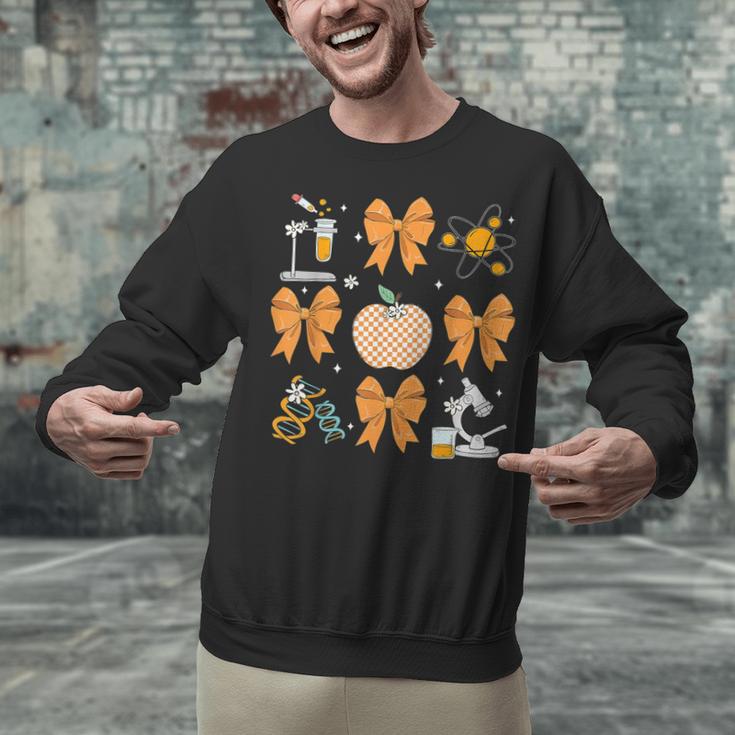 Coquette Bow Fall Science Teacher Stem Teacher Thanksgiving Unisex Sweatshirt, Science Teacher Sweatshirts, gift for family, gift for coworker