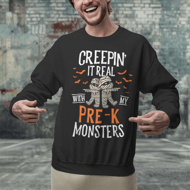 Creepin It Real Pre-K Monsters Halloween Preschool Teacher Unisex Sweatshirt, gift for family, gift for coworker Creepin It Real Pre-K Monsters Halloween Preschool Teacher Unisex Sweatshirt, gift for family, gift for coworker