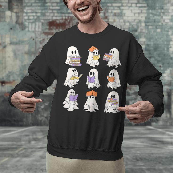 Cute Ghost Reading Books Teacher Halloween Reading Men Women Kids Unisex Sweatshirt, gift for family, gift for coworker
