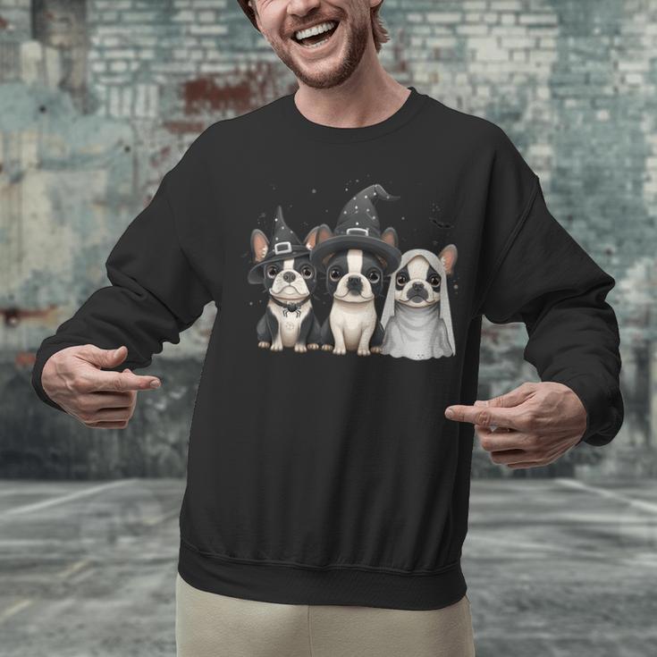 Cute Halloween Boston Terrier Dogs Witch Hat Ghost Dog For Men Women Kids Unisex Sweatshirt, Boston Terrier Ghost Sweatshirts, Boston Terrier Halloween Sweatshirts, gift for family, gift for coworker