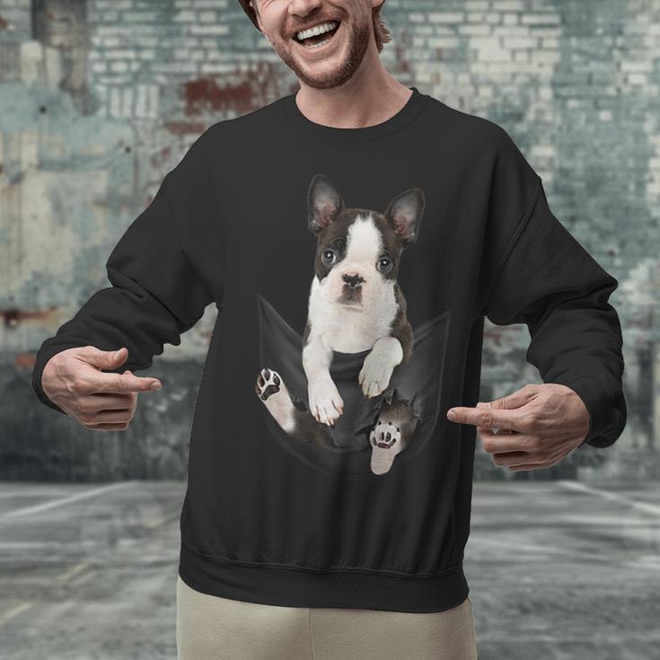 Dog Lovers Boston Terrier In Pocket Dog Face For Men Women Kids Unisex Sweatshirt, gift for family, gift for coworker