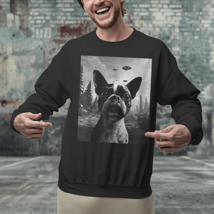 Dog Mom Dad Alien Selfie Boston Terrier UFO For Men Women Unisex Sweatshirt, Boston Terrier Mom Sweatshirts, Boston Terrier Dad Sweatshirts, gift for family, gift for coworker