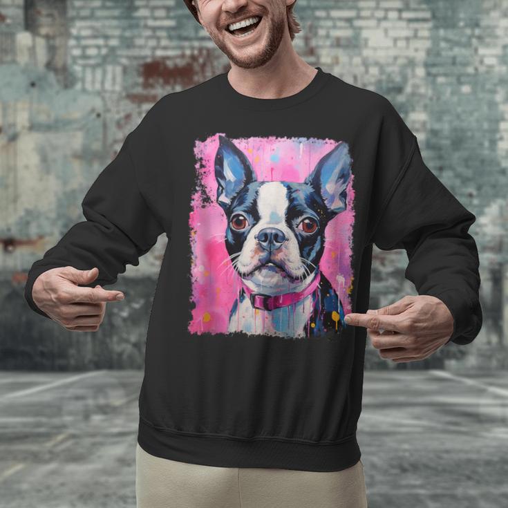 Dog Pink Boston Terrier Unisex Sweatshirt, gift for family, gift for coworker