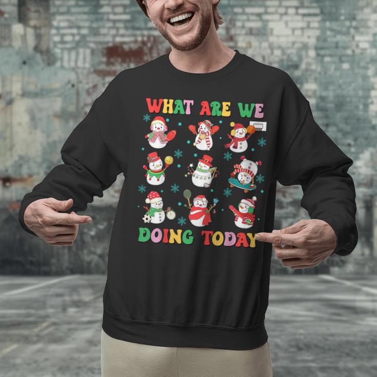 What Are We Doing Today PE Teacher Snowman Christmas Unisex Sweatshirt, Pe Teacher Sweatshirts, gift for family, gift for coworker What Are We Doing Today PE Teacher Snowman Christmas Unisex Sweatshirt, Pe Teacher Sweatshirts, gift for family, gift for coworker