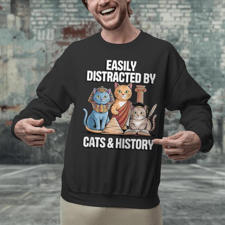 Easily Distracted By Cats & History Teacher Women Men Unisex Sweatshirt, History Teacher Sweatshirts, gift for family, gift for coworker