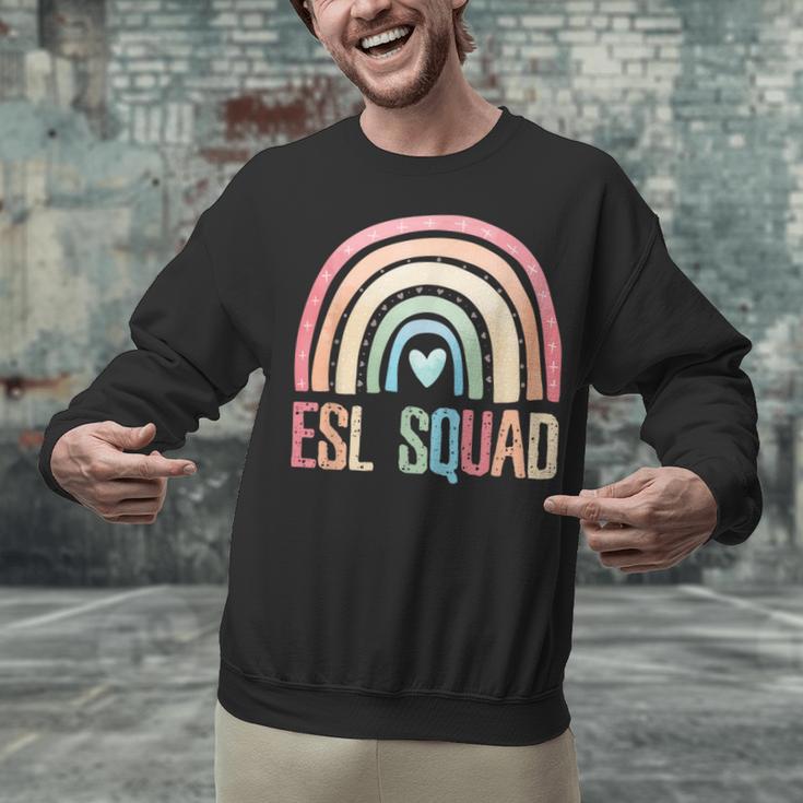 ESL Squad Teacher Crew Team Back To School English Rainbow Unisex Sweatshirt, Esl Teacher Sweatshirts, English Teacher Sweatshirts, gift for family, gift for coworker