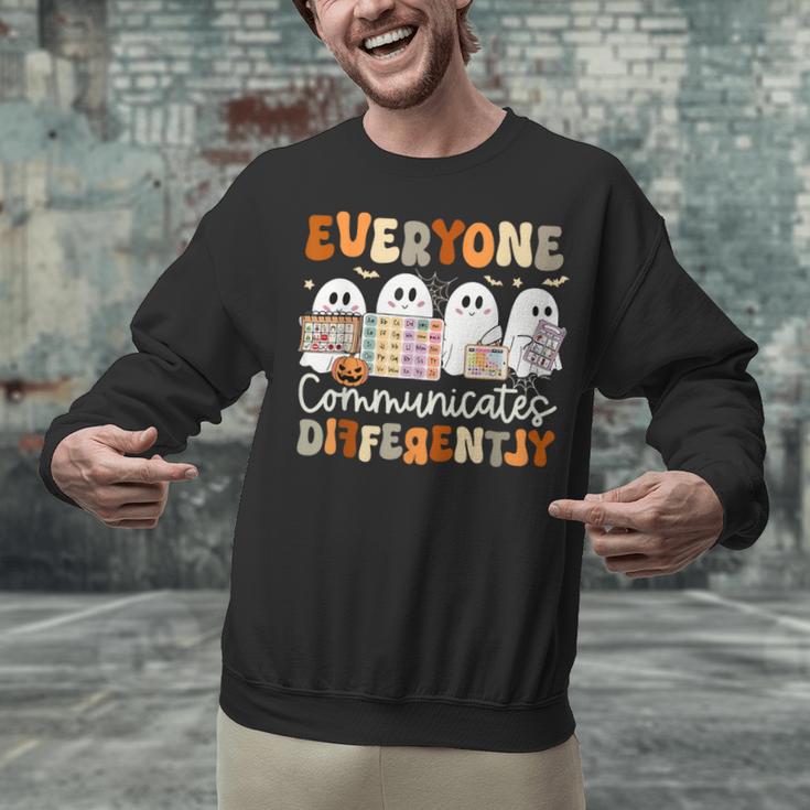 Everyone Communicates Differently Halloween Sped Teacher Unisex Sweatshirt, gift for family, gift for coworker Everyone Communicates Differently Halloween Sped Teacher Unisex Sweatshirt, gift for family, gift for coworker