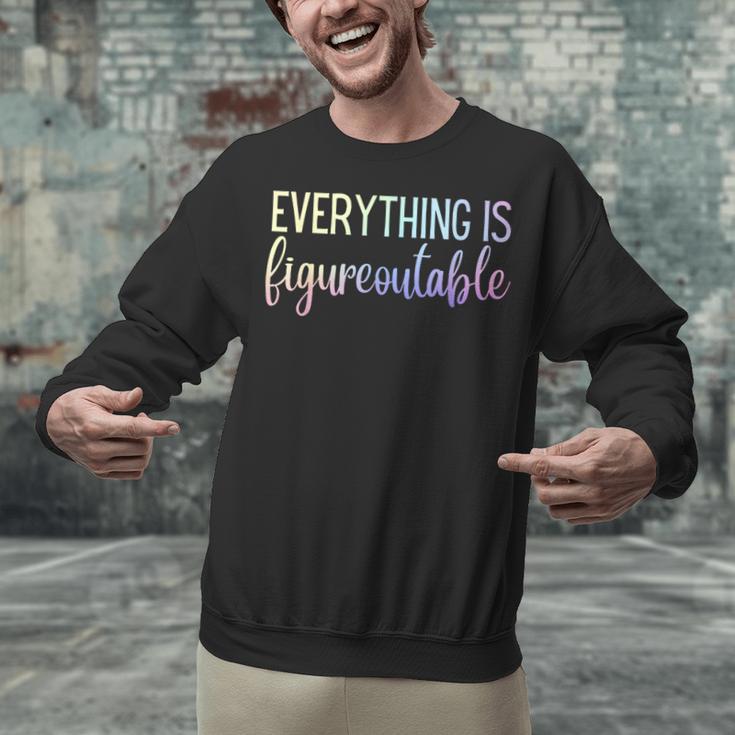 Everything Is Figureoutable Teacher Motivational - -Adults Small Short Sleeve Crew Collar Modern Fun Vacation Cotton Polyester Machine Wash Unisex Sweatshirt, gift for family, gift for coworker Everything Is Figureoutable Teacher Motivational - -Adults Small Short Sleeve Crew Collar Modern Fun Vacation Cotton Polyester Machine Wash Unisex Sweatshirt, gift for family, gift for coworker