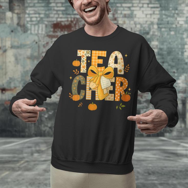 Fall Teacher Pumpkin Coquette Bow Autumn Classroom Unisex Sweatshirt, gift for family, gift for coworker