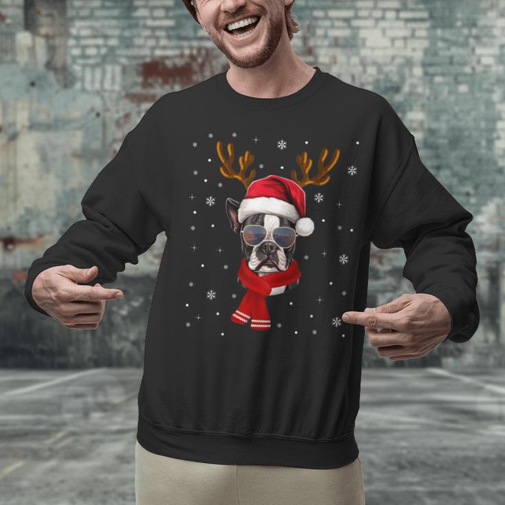 Family Matching Reindeer Xmas Boston Terrier Christmas Unisex Sweatshirt, Boston Terrier Christmas Sweatshirts, gift for family, gift for coworker