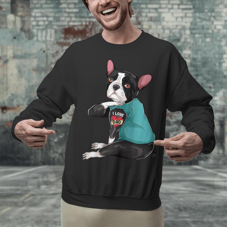 Father's Day Gift Dog Dad Boston Terrier i Love Dad Tattoo Unisex Sweatshirt, Boston Terrier Dad Sweatshirts, gift for family, gift for coworker