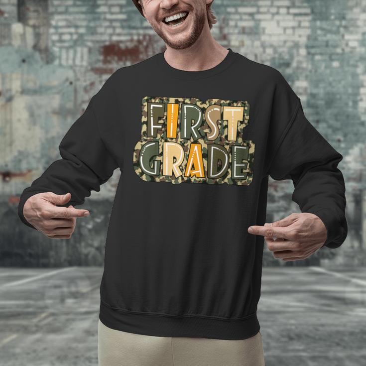 First 1St Grade Camo Camouflage Boy Teacher Back To School Unisex Sweatshirt, First Grade Teacher Sweatshirts, gift for family, gift for coworker