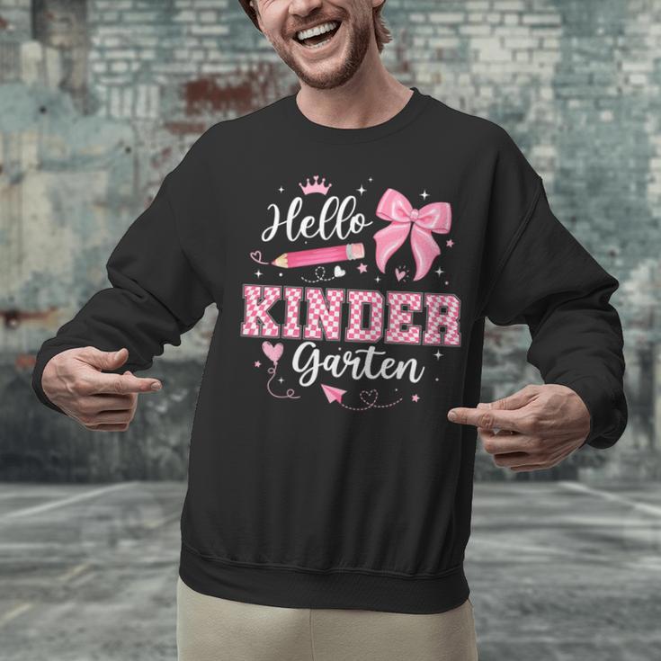 First Day Of School Teacher Girl Coquette Hello Kindergarten Unisex Sweatshirt, gift for family, gift for coworker First Day Of School Teacher Girl Coquette Hello Kindergarten Unisex Sweatshirt, gift for family, gift for coworker