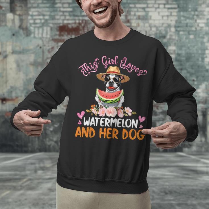 This Girl Loves Watermelon And Her Boston Terrier Dog Mother Unisex Sweatshirt, gift for family, gift for coworker
