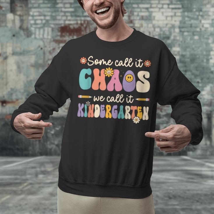 Groovy Some Call It Chaos We Call It Kindergarten Teacher Unisex Sweatshirt, Groovy Teacher Sweatshirts, gift for family, gift for coworker Groovy Some Call It Chaos We Call It Kindergarten Teacher Unisex Sweatshirt, Groovy Teacher Sweatshirts, gift for family, gift for coworker