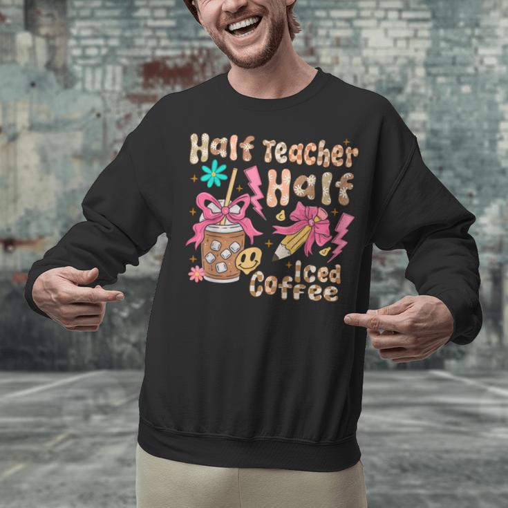 Half Teacher Half Iced Coffee Back To School Unisex Sweatshirt, gift for family, gift for coworker Half Teacher Half Iced Coffee Back To School Unisex Sweatshirt, gift for family, gift for coworker