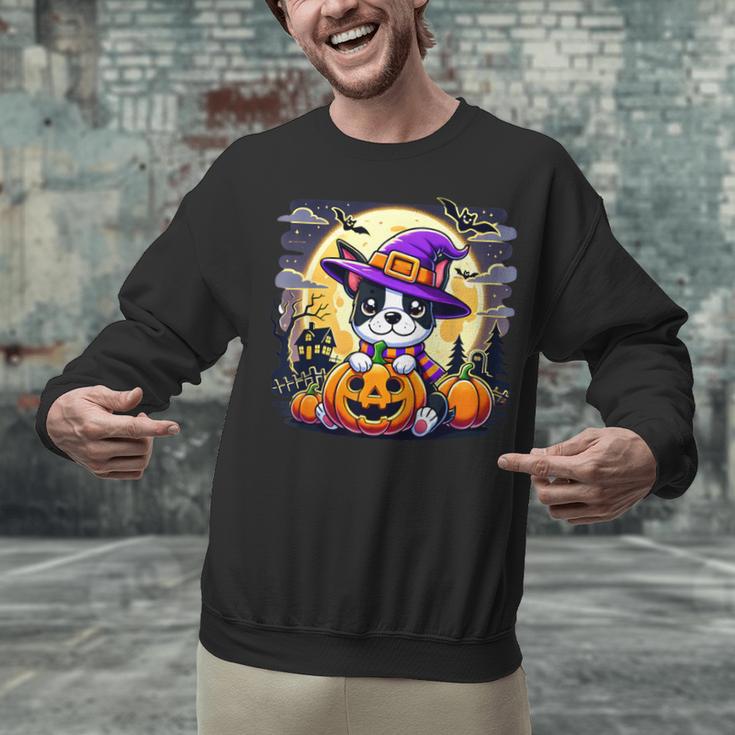 Halloween Boston Terrier Dog Breed With Jack O' Lantern Art Unisex Sweatshirt, Boston Terrier Halloween Sweatshirts, gift for family, gift for coworker