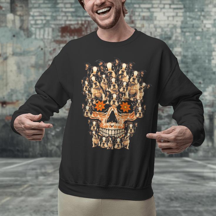 Halloween Costume Skull Boston Terrier Dog Lover For Men Women Kids Unisex Sweatshirt, Boston Terrier Halloween Sweatshirts, gift for family, gift for coworker
