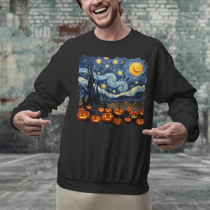 Halloween Pumpkin Starry Night Van Gogh Art Teacher Unisex Sweatshirt, gift for family, gift for coworker