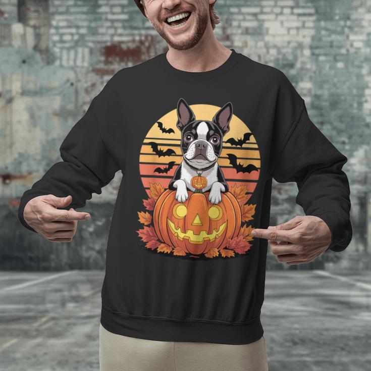 Halloween Retro Boston Terrier Unisex Sweatshirt, Boston Terrier Halloween Sweatshirts, gift for family, gift for coworker