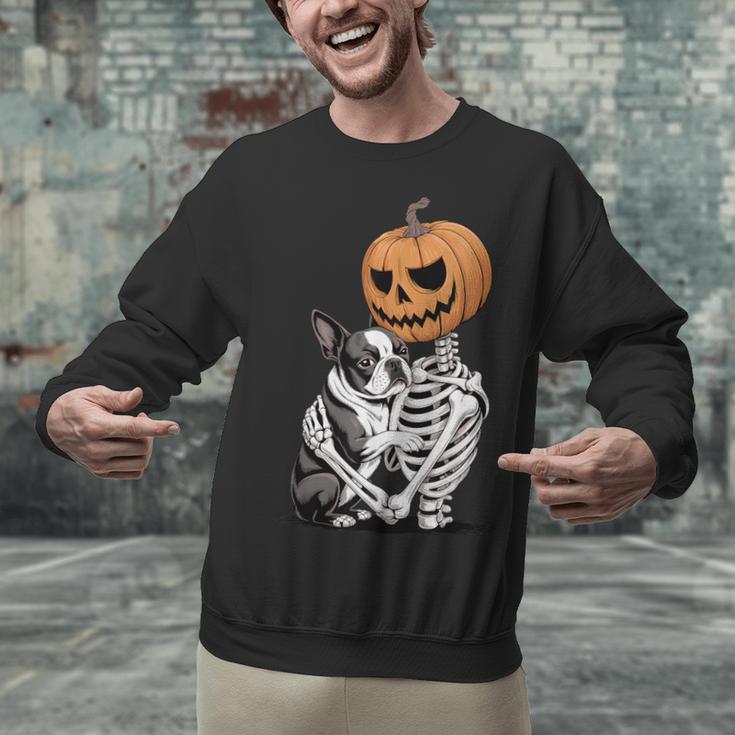 Halloween Skeleton Boston Terrier Unisex Sweatshirt, Boston Terrier Halloween Sweatshirts, gift for family, gift for coworker