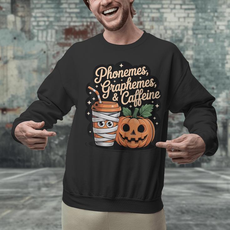 Halloween Teacher Phonemes Graphemes Caffeine Coffee Lover Unisex Sweatshirt, gift for family, gift for coworker Halloween Teacher Phonemes Graphemes Caffeine Coffee Lover Unisex Sweatshirt, gift for family, gift for coworker
