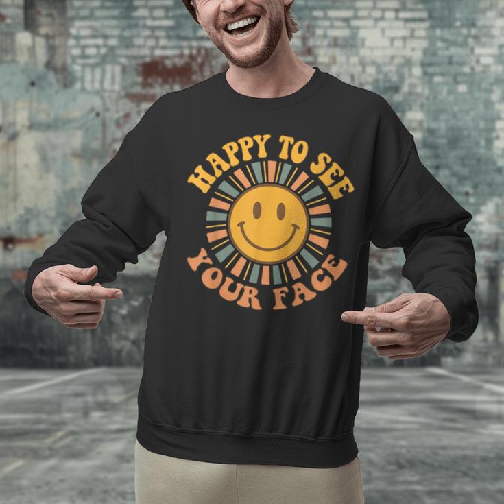 Happy To See Your Face Retro Happy Teacher Back To School Unisex Sweatshirt, gift for family, gift for coworker
