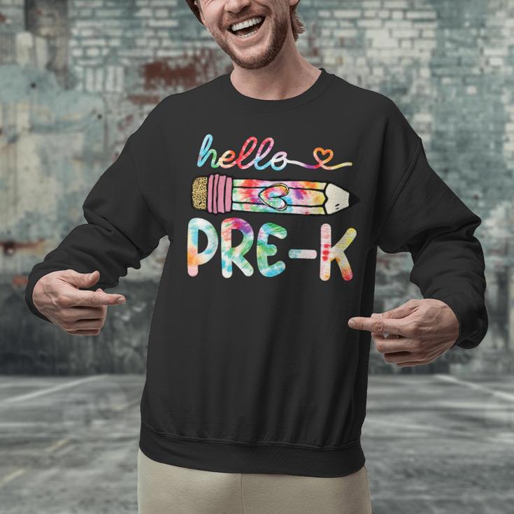 Hello Pre-K Pencil Teacher Student Tie Dye Unisex Sweatshirt, gift for family, gift for coworker Hello Pre-K Pencil Teacher Student Tie Dye Unisex Sweatshirt, gift for family, gift for coworker