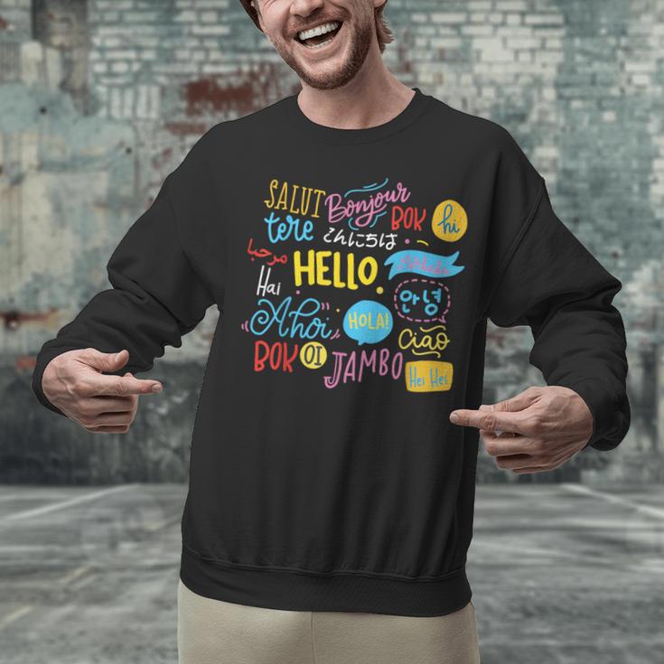 Hello Word In Different Languages Travel And Teacher Lover Unisex Sweatshirt, gift for family, gift for coworker Hello Word In Different Languages Travel And Teacher Lover Unisex Sweatshirt, gift for family, gift for coworker