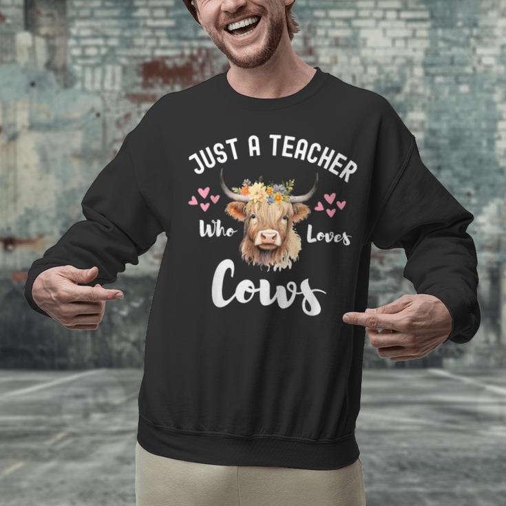 Just A Teacher Who Loves Cows Shirt Cute Highland Cow Unisex Sweatshirt, gift for family, gift for coworker