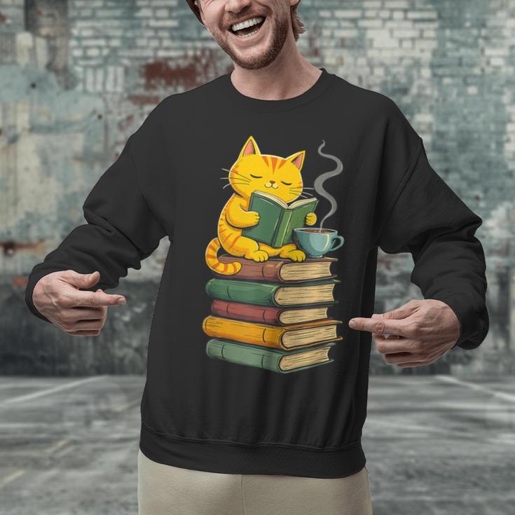 Kawaii Cats Lover Coffee Books Teacher Librarian Cat Unisex Sweatshirt, gift for family, gift for coworker