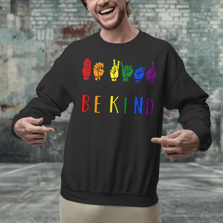 Be Kind Pride Sign Language Rainbow Teachers Interpreter ASL Unisex Sweatshirt, gift for family, gift for coworker