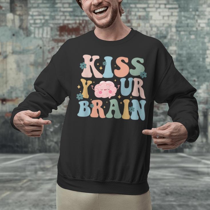 Kiss Your Brain Teacher Inspire Educate Groovy Retro Vintage Unisex Sweatshirt, Groovy Teacher Sweatshirts, gift for family, gift for coworker Kiss Your Brain Teacher Inspire Educate Groovy Retro Vintage Unisex Sweatshirt, Groovy Teacher Sweatshirts, gift for family, gift for coworker