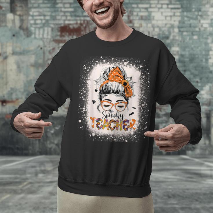 Messy Bun Spooky Teacher Bleached Halloween Teachers Unisex Sweatshirt, gift for family, gift for coworker Messy Bun Spooky Teacher Bleached Halloween Teachers Unisex Sweatshirt, gift for family, gift for coworker