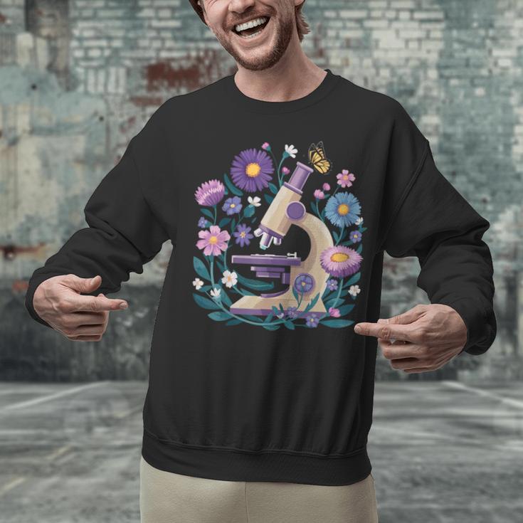 Microscope Flower Butterfly Biology Science Teacher Student Unisex Sweatshirt, Science Teacher Sweatshirts, gift for family, gift for coworker
