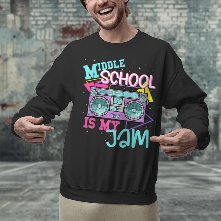Middle School Is My Jam Cute Teacher Shirt 80's 90's Styl Unisex Sweatshirt, gift for family, gift for coworker